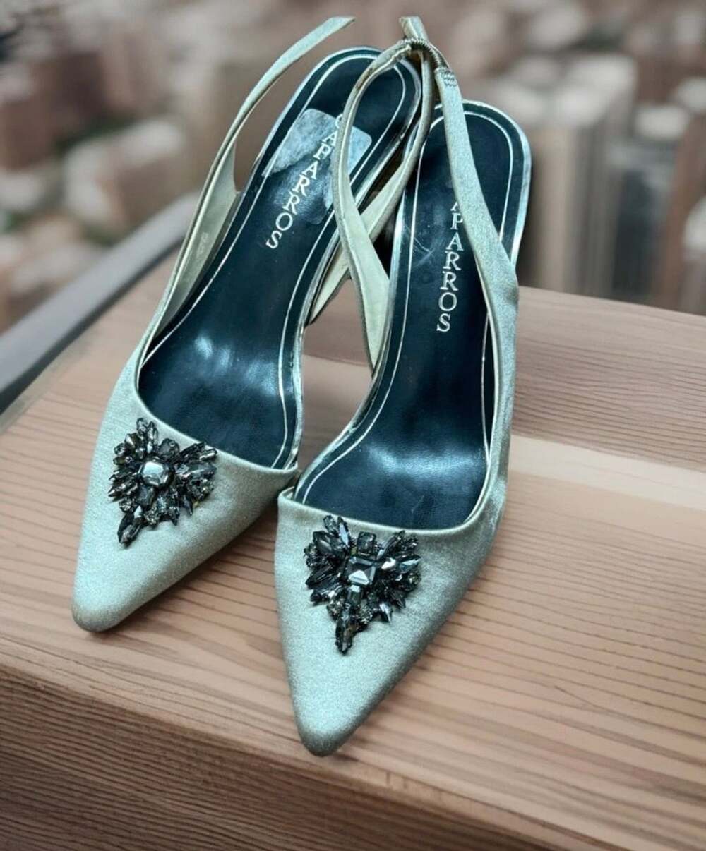 Caparros Renata Slingback Heels Size 9 M Fawn Satin Rhinestone Pumps